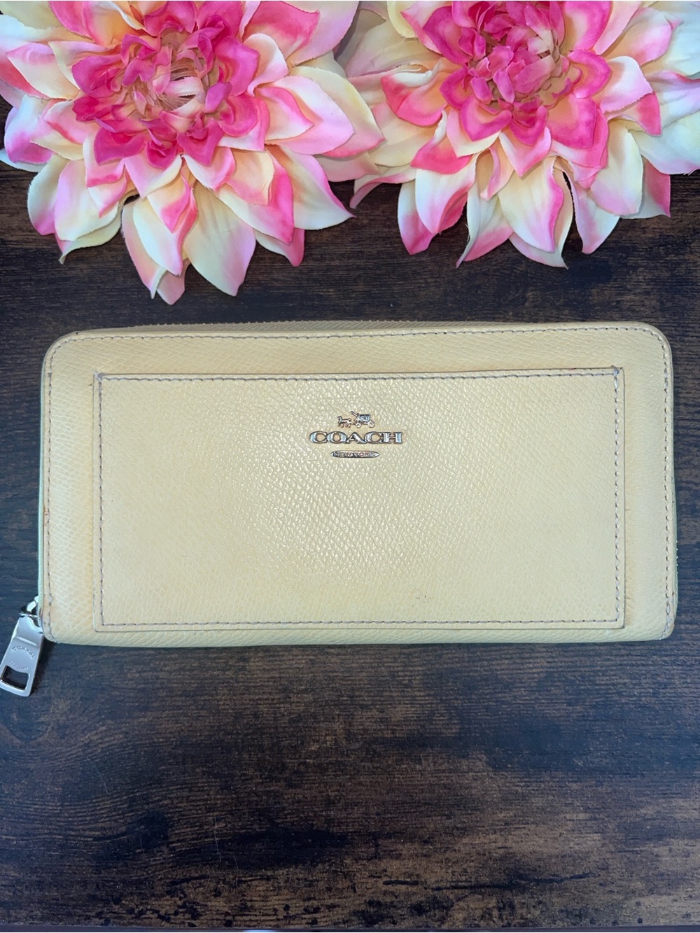 Coach Darcy Yellow Saffiano Leather Round Zip Wallet